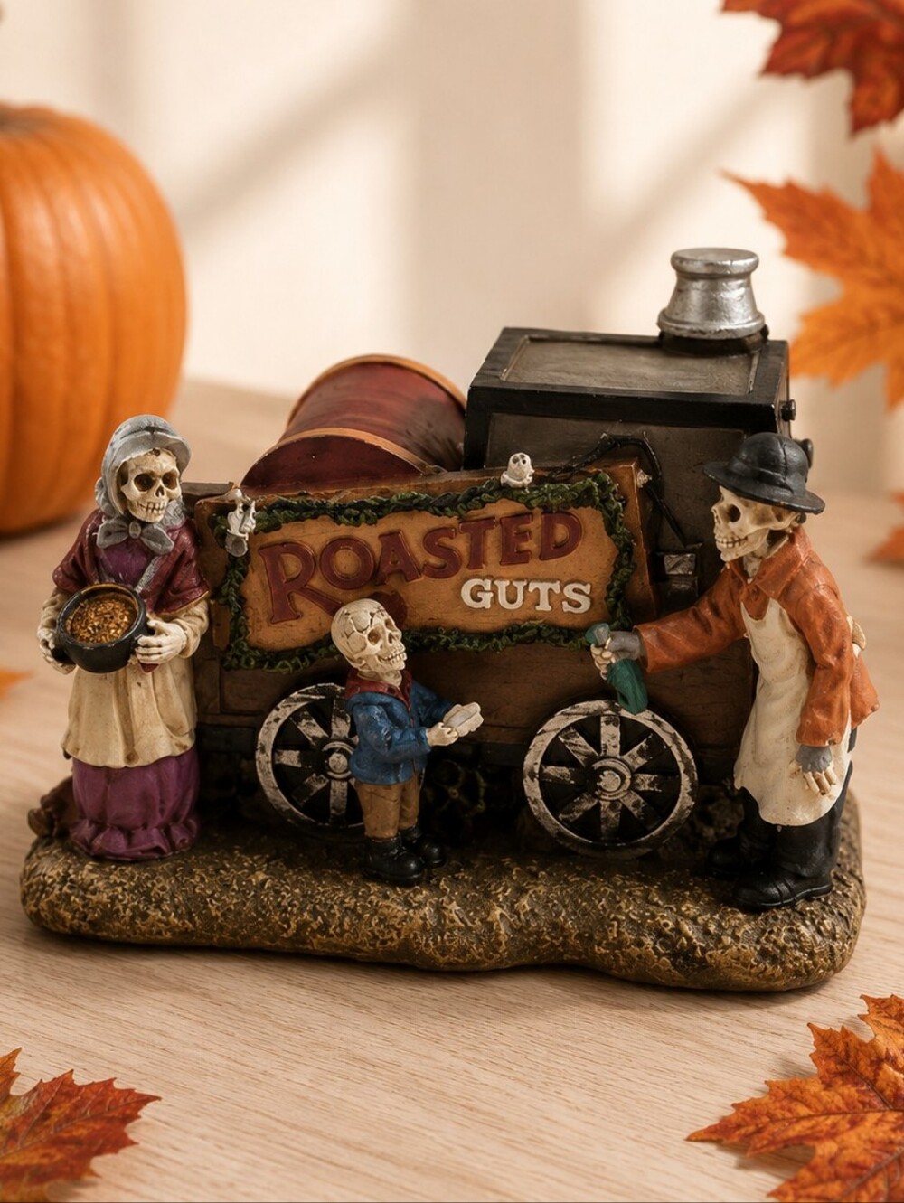 Lemax Spooky Town “Roasted Guts” Animated Skeleton Food Cart Halloween Village